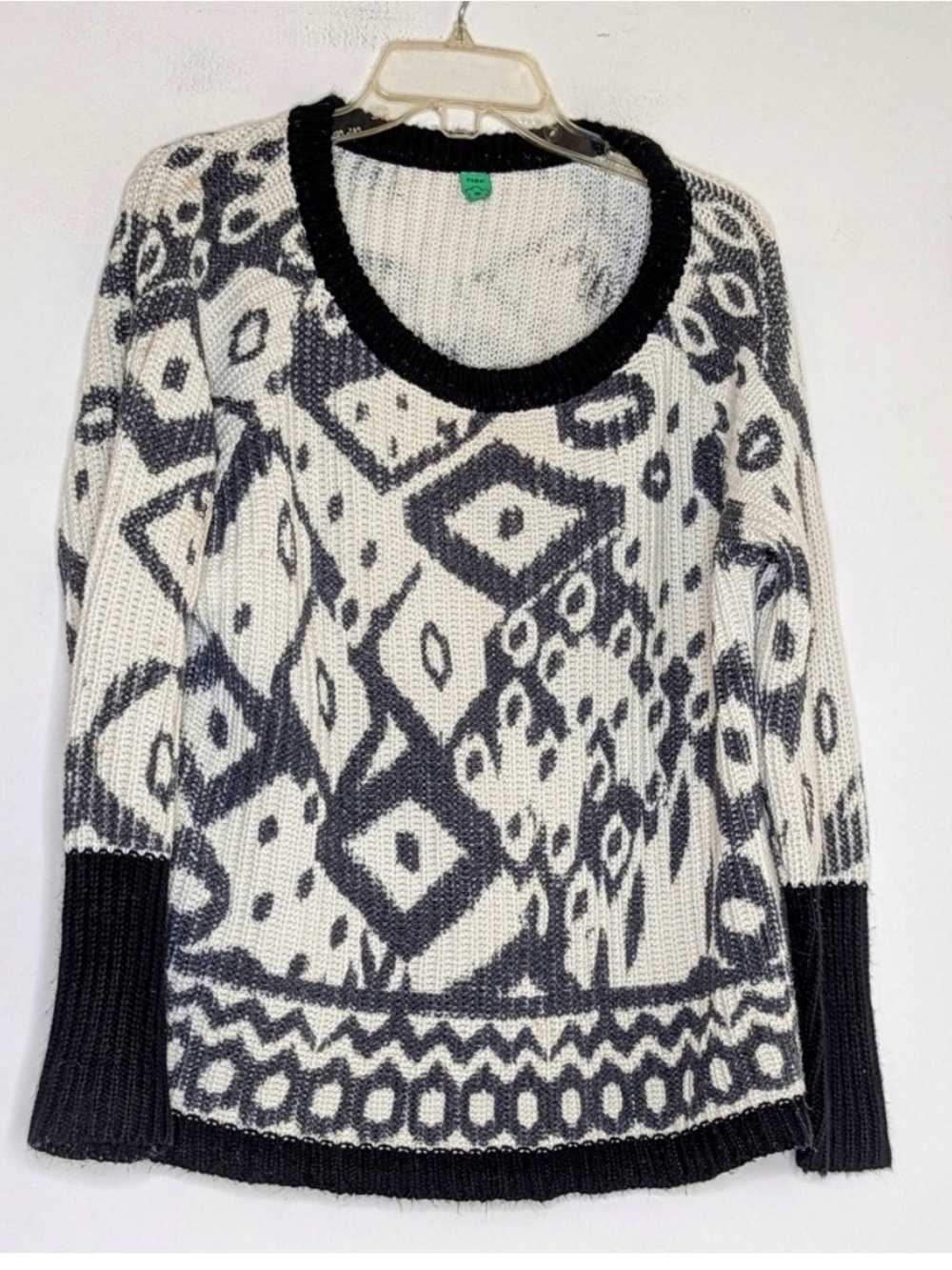 FARM Rio Black and White Patterned Knit Sweater